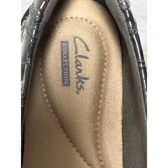 Clarks Brown Faux Croc Patent Leather Slip on Loafers Shoes Womens 7M - Picture 9 of 16